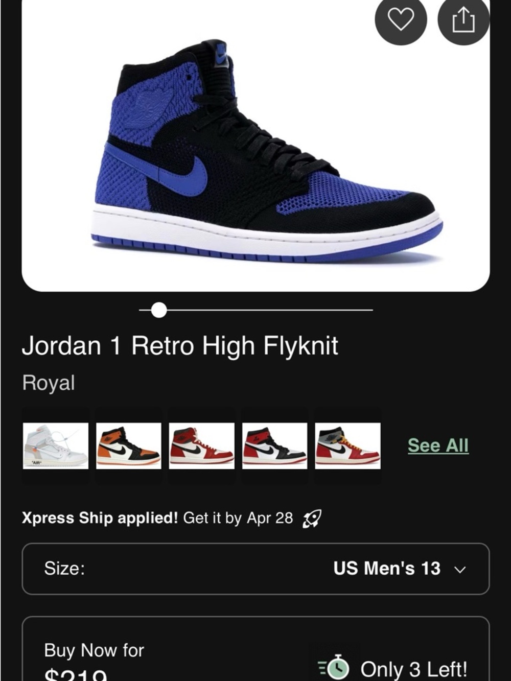 Jordan 1 Retro High Flyknit - Black/Royal Blue